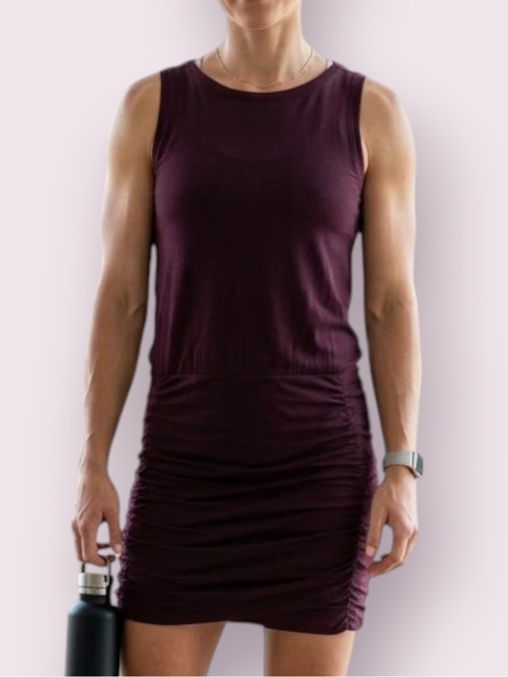 Athleta Ruched Tulip Midi Dress Sleeveless Eggplant Purple Size XXS